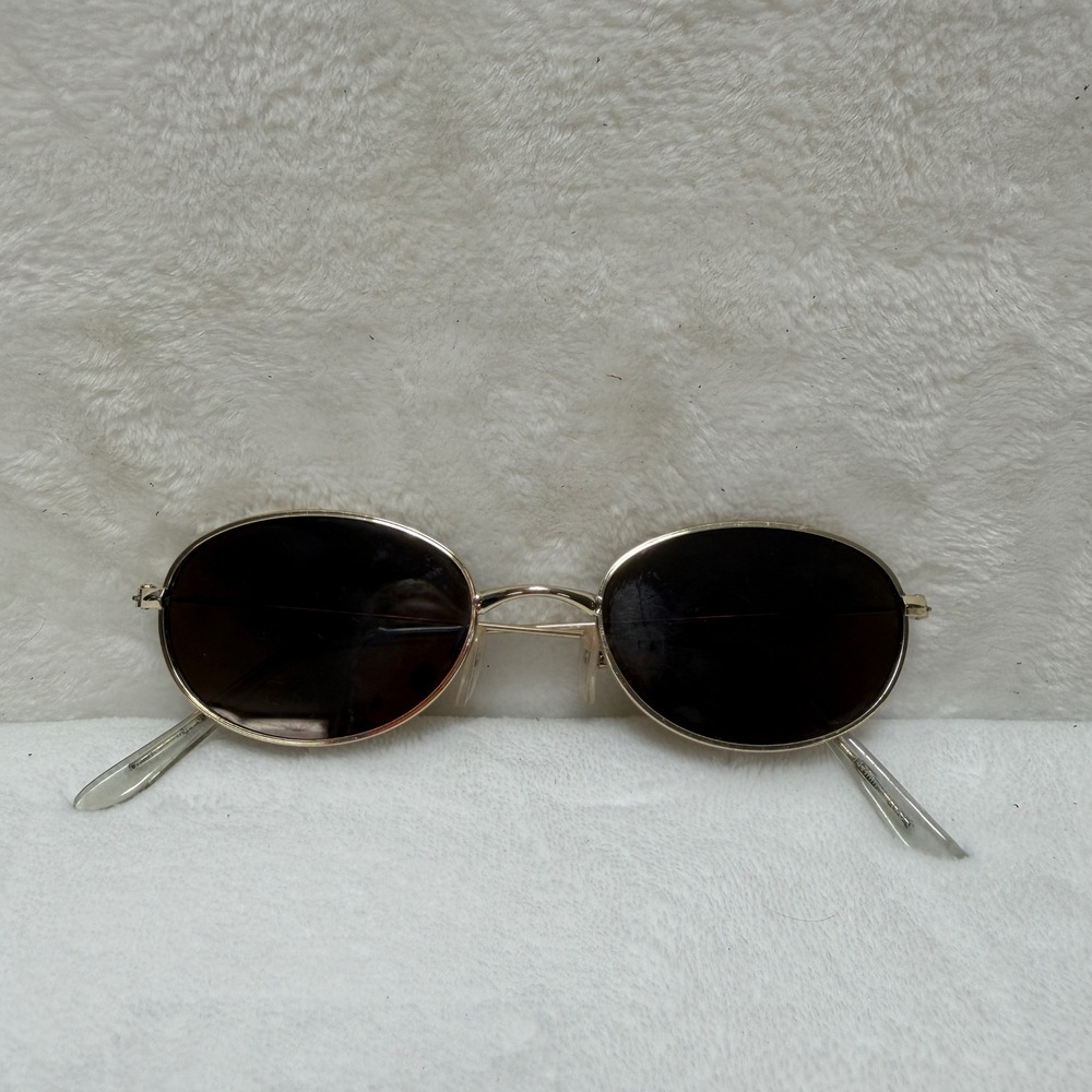 VTG Oval Gold Metal Frame Sunglasses‎ Brown Tinted Lens 90s Retro Style Hippie